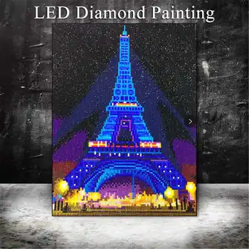 5d Diy Diamond Mozaik Led Diamond Slikarstvo Eifflov Stolp AA baterije Navzkrižno Šiv Nosorogovo Slikarstvo S Svetlobo 30x40cm LED3003